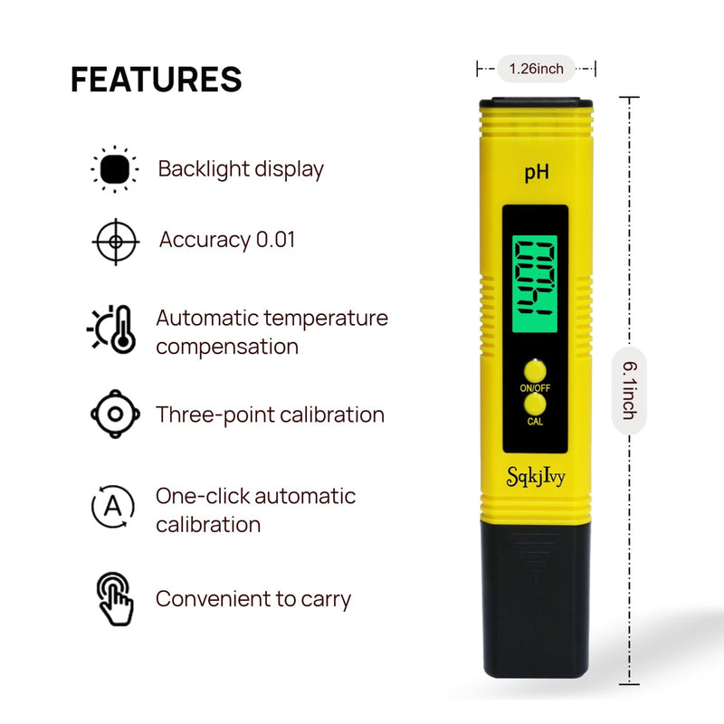 [Australia - AusPower] - pH Meter for Water Hydroponics Digital pH Tester Pen 0.01 High Accuracy Pocket Size with 0-14 pH Measurement Range for Household Drinking, Pool and Aquarium（Yellow） 