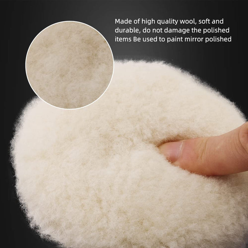 SPTA Wool Buffing Polishing Pads, 3Pcs 5 Inch (125mm) Wool Cutting Pad, Wool Compounding Pad, Buffing and Polishing Pads Buffing Wheel for 5 Inch Car Polisher Compounding, Polishing, Buffing 125mm