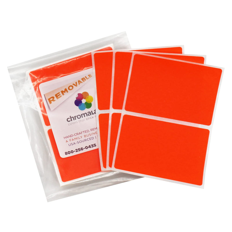 ChromaLabel 2 x 3 inch Removable Color Code Rectangle Labels, 150 Labels per Pack, Fluorescent Red-Orange