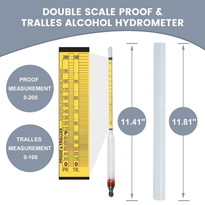 [Australia - AusPower] - Hydrometer Alcohol 0-200 Proof and Tralle Accurate Alcohol Proof Tester for Liquor, Distilling Moonshine Alcoholmeter(3 Pcs High Alcohol Proof) 