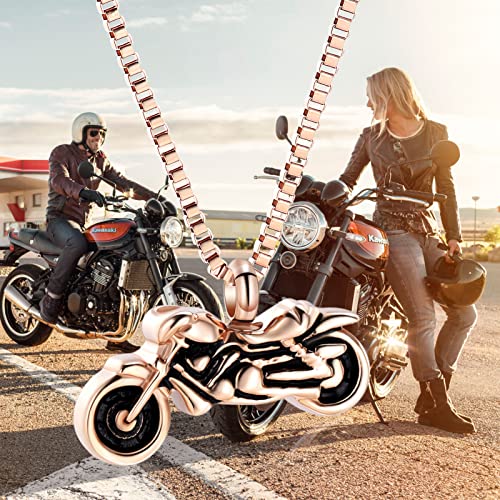 XSMZB Motorcycle Urn Necklace Cremation Jewelry for Ashes Motorbike Necklace Pendent Stainless Steel Keepsake Memorial Urn Necklace for Men Women Rose Gold