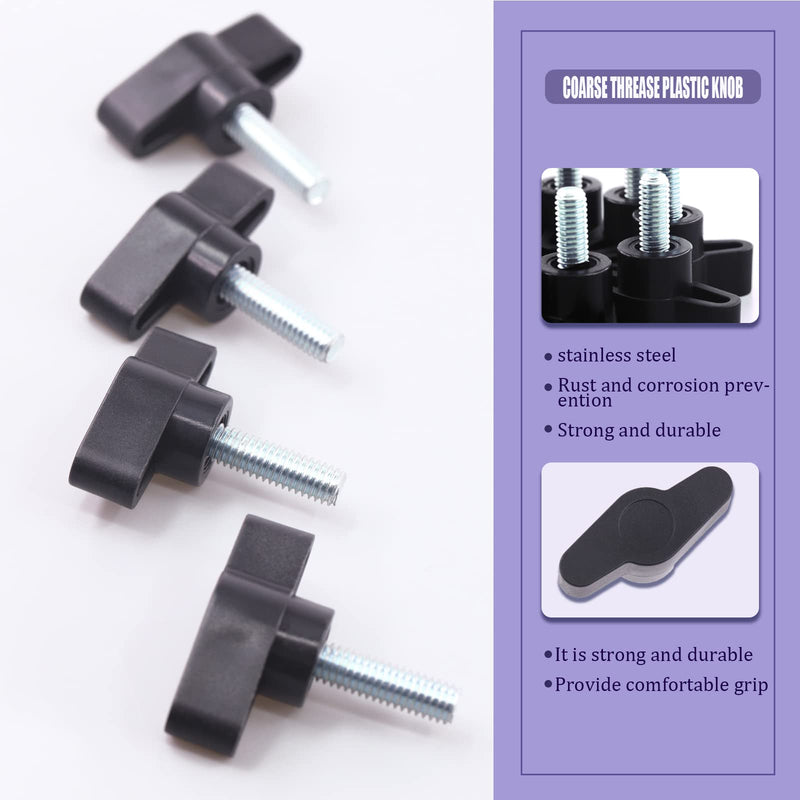 [Australia - AusPower] - Swpeet 20Pcs M6 x 40mm Zinc Plated Thumb Screw Three Prong Clamping Black Tee Wing Plastic Knob Kit, Standard Coarse Thread Thumb Screw for Quick Remove Screws Clamping Screws 