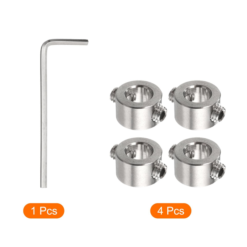 [Australia - AusPower] - 4pcs 7mm Drill Stop Collar Set Depth Stop, Adjustable Stainless Steel Drilling Limit Ring, Anodizing Surface Dowel Shaft Chuck Positioner with Hex Wrench, Silver 
