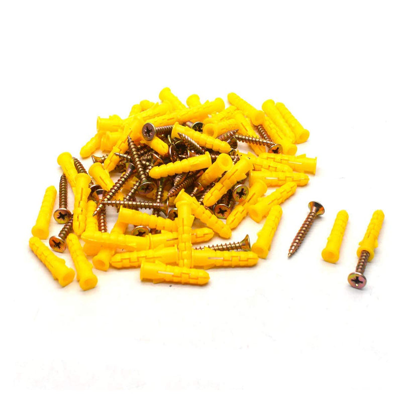 100 Sets Small Yellow Plastic Expansion Tube Expansion Plug with Self-Tapping Screws Self Drilling Screws Wall Expansion Plug