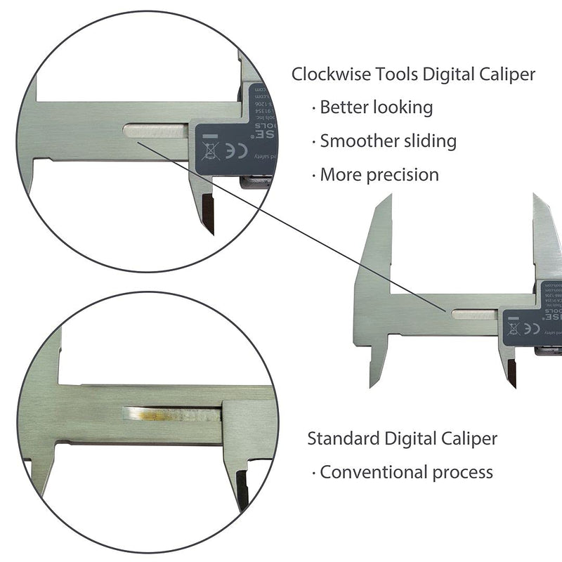 [Australia - AusPower] - IP54 Grade Digital Caliper, DCLR-0605 0-6" /150mm, Inch/Metric/Fractions Conversion, Stainless Steel, Large LCD Screen 