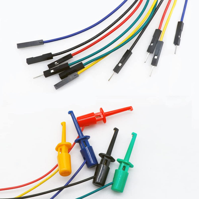 [Australia - AusPower] - 10PCS Test Hook Clips IC Clip Test Leads Logic Analyzer 30cm Jumper Wires Breadboard Testing Male and Female Copper Wire Flexible for Electronic Work Electrical Testing 