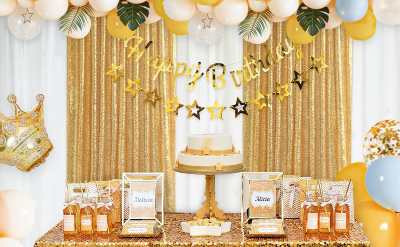[Australia - AusPower] - Gold Sequin Backdrop Curtain Panels Stage 2 Pieces 2FTx8FT Wedding Party Background Drapes Gold 2 pcs-2ftx8ft 