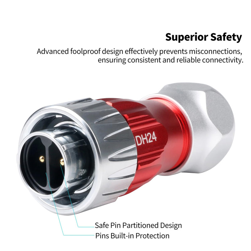 [Australia - AusPower] - CNLINKO DH-24 2 PIN Industrial Waterproof Connectors, IP68 Circular Connector, Hard Metal Anti-Interference Shell, Quick Plug Aviation Connector, M24 Panel Mount Flange Socket (2-Pin) 2-Pin 