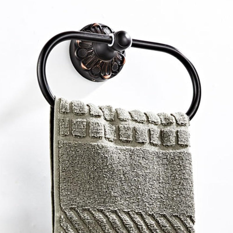 Antique Oval Towel Ring Holder Brass Material Towel Ring for Towel Storage Wall Mounted Towel Hanger Rack for Bathroom Toilet (Black) Black