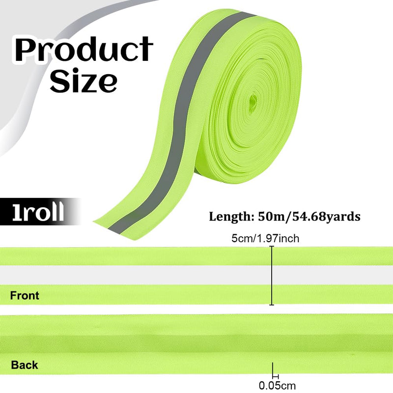 OLYCRAFT 2 Inchx54.7 Yards Reflective Ribbon Green Sew On Reflective Tapes Silver Sew On Warning Strip High Visibility Reflection Tape Strip for Clothing Trim Decor Jacket Backpacks Pet Collars