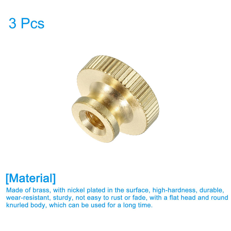 [Australia - AusPower] - uxcell Knurled Thumb Nuts, 3Pcs M6 x D20mm x H12mm Brass High Head Through Hole with Collar High Head Through Hole Round Knobs Fasteners for 3D Printer Parts, Machine Tools 3 