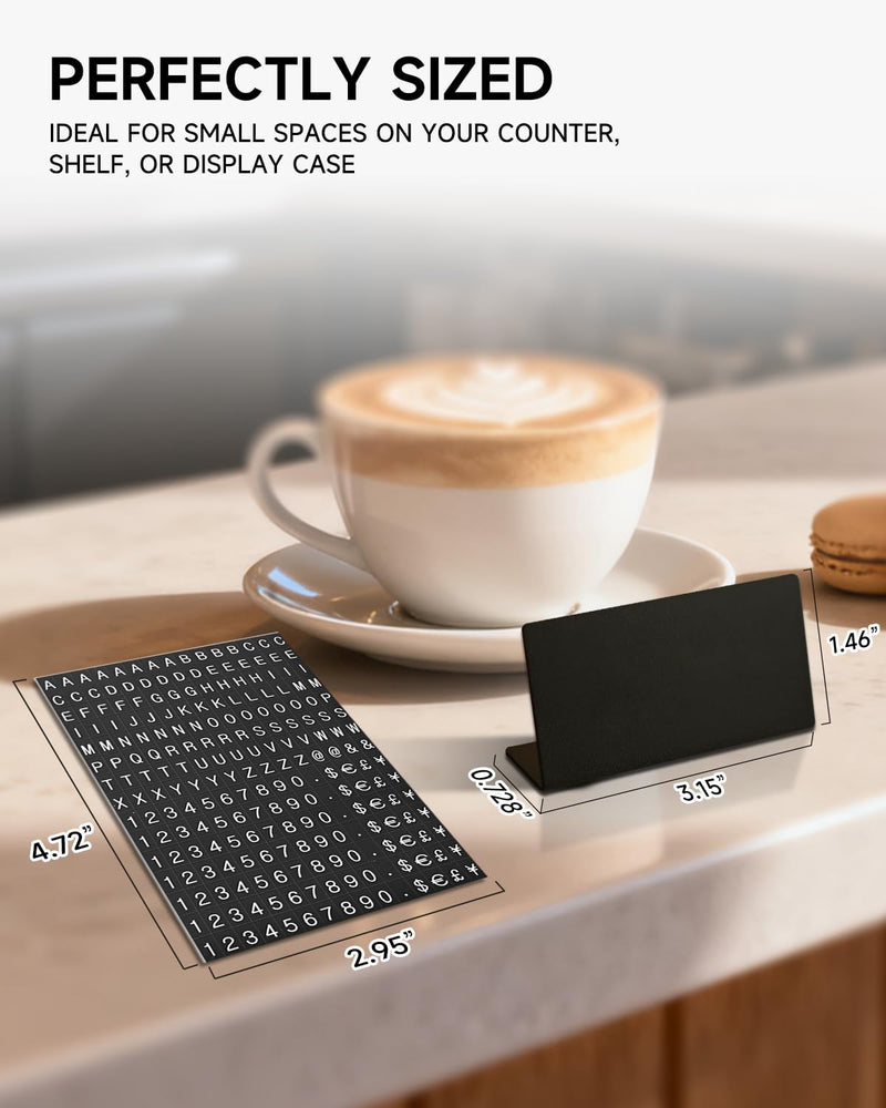 Mini Magnetic Letter Display Signs – Chalkboard-Style Reusable Food Price Labels | 12 Metal Boards + 900 Magnetic Characters for Bakery, Café, Dessert Shop, Deli & Catering Use Black 3.15 x 1.46 Inches 12 Metal Sign + 4 Letter Sheet (3.15 x1.46")