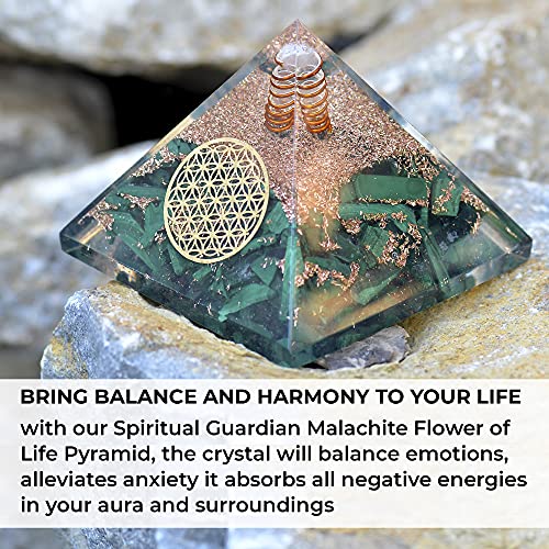 Orgonite Crystal Malachite Pyramid – Positive Energy Crystals Promote Chakra Healing to Enhance Spiritual Growth and Visionary Powers Malachite Crystal