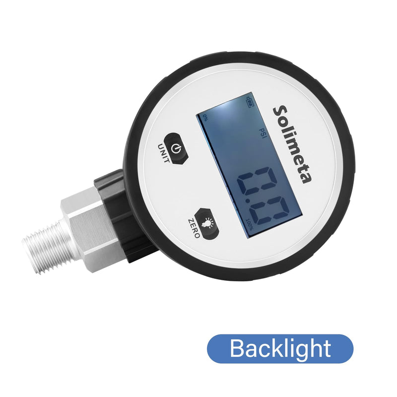[Australia - AusPower] - Solimeta Digital Vacuum Pressure Gauge, 2-1/2" Dial Size, 1/4" NPT Lower Mount, -15 psi-0 -15 psi -0 