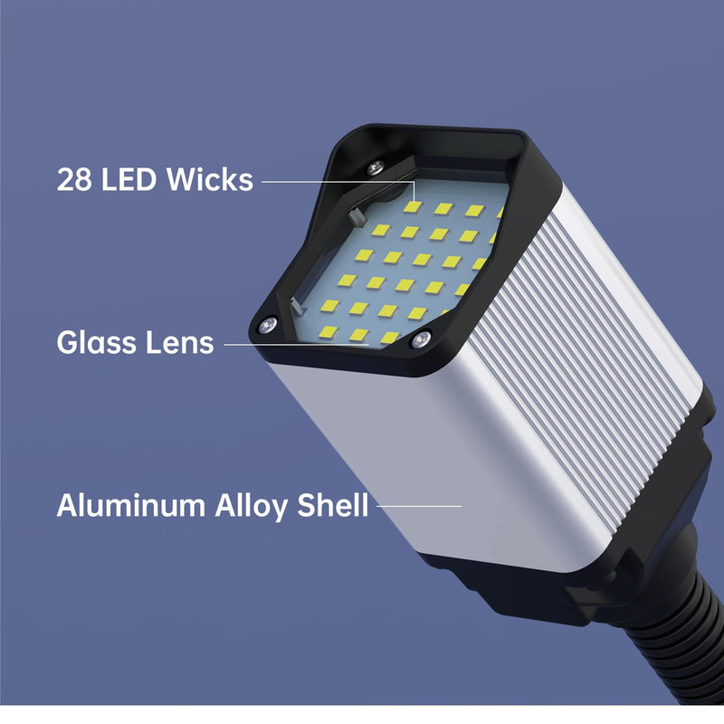 LED lathe Work Light, 20in Flexible Gooseneck Lamp with 28LEDs, 1200 Lumen Machine Light for LatheCNc Milling Drill Press Sewing Machine IndustrialLighting,120V(Base with 4screw holes)