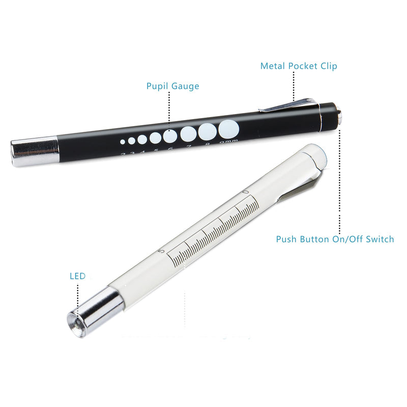 [Australia - AusPower] - Pen Lights for Nurses,2 Pack Medical Pen Light with Pupil Gauge and Ruler, Warm White & Cool White Light LED Penlight for Nursing Students Doctors (Black/White) 1black1white 