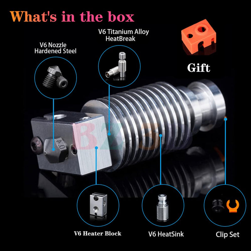 V6 All Metal Hotend,V6 Heater Block,Hardened Steel Nozzle 0.4mm,Titanium Alloy Heatbreak for V6 Hotend,Prusa i3 MK3S MK3 MK2 MK2S 3D Printer Hotend. V6 All Metal Hotend Hardened Steel Nozzle Kit
