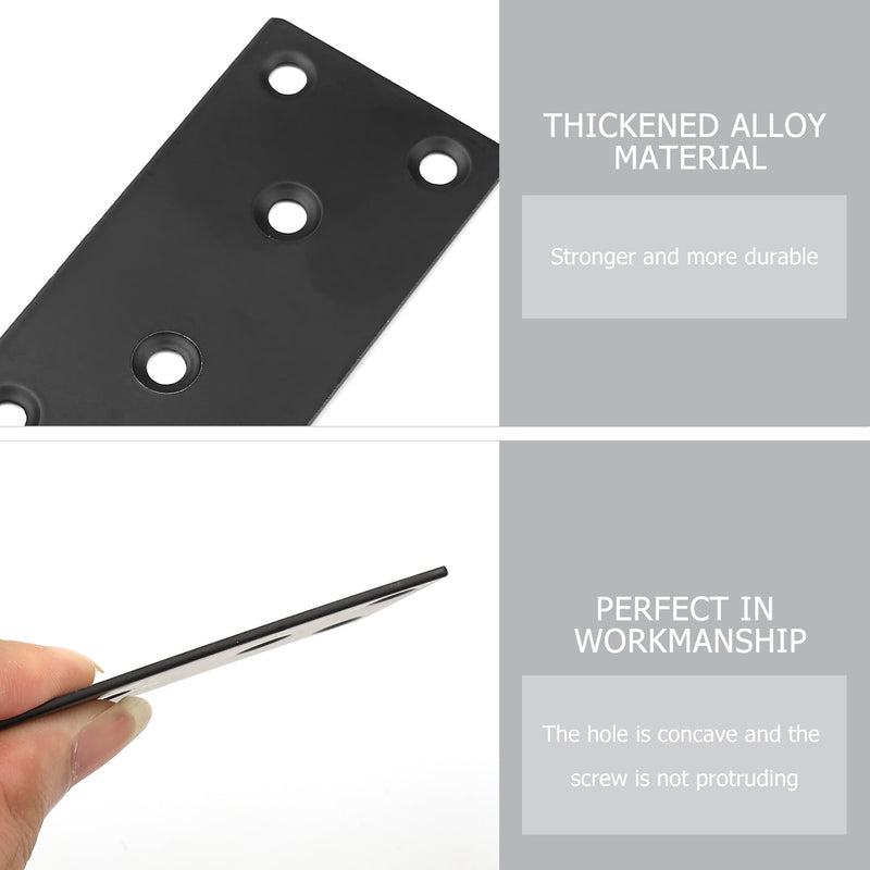[Australia - AusPower] - Flat Mending Plates, 8 Pcs Black Metal Flat Straight Mending Plates, Joining Fixing Brackets, Flat Fixing Corner Brace Plates for Wood, Shelves, Furniture, with 40 Pcs Screws, Screwdriver 