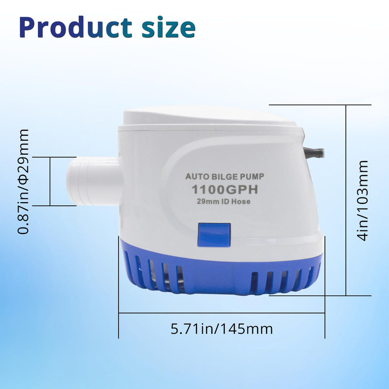 Automatic Water Pump 1100GPH，12V Bilge Pump，Equipped With Internal Floating Switch, Suitable For Submarines, Basement Puddles, And Fishing Boats 1100GPH Automatic Pump