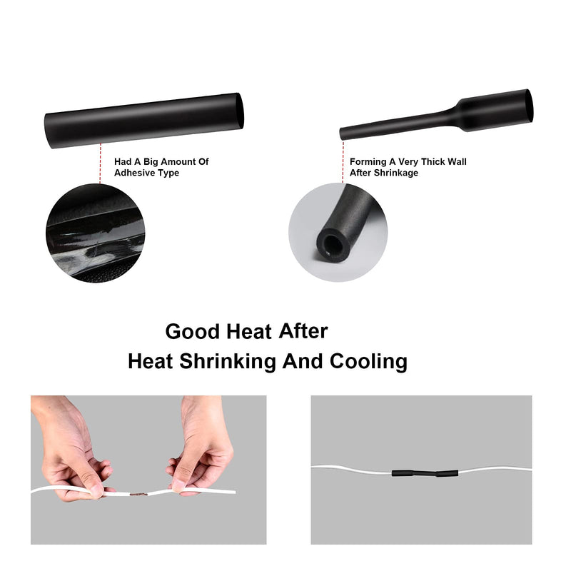 Purple-fox 3:1 Heat Shrink Tubing Adhesive-Lined Heat Shrinkable Tube Waterproof Insulation Sealing DIY Black (5Ft (1/2 inch (12.7mm)) Dia 1/2” (12.7mm)