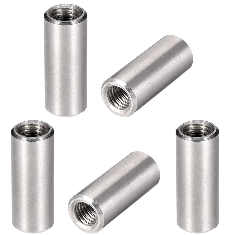 MroMax M8x30mm Round Connector Nuts, 304 Stainless Steel Threaded Sleeve Rod Bar Stud Tube Nuts for Camera Pan, Lamp Bracket, Glass Folding Dining Table Silver 5pcs