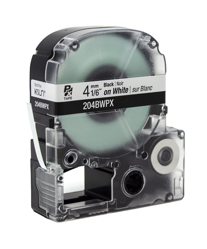 [Australia - AusPower] - Epson LABELWORKS 204BWPX Genuine PET (Polyester) Tape Cartridge- Black on White Label Maker Tape - 1/6" (4MM) Wide, 30' 