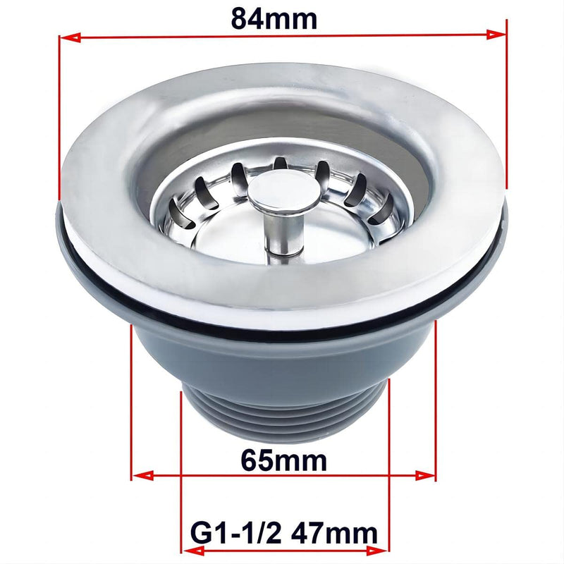 Qrity 304 Stainless Steel Kitchen Strainer Basket Valve Basket Drain Basket Drain Valve Diameter 84mm G1½ Top 84mm