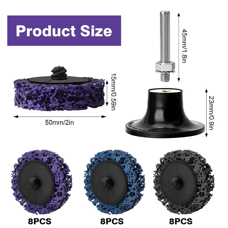[Australia - AusPower] - CSD Sanding Disc, 24 Pieces Coarse Cleaning Disc 50 mm Cleaning Disc Set Nylon Fabric Disc Paint Removal Rust Polishing for Angle Grinder Purple Black Blue 