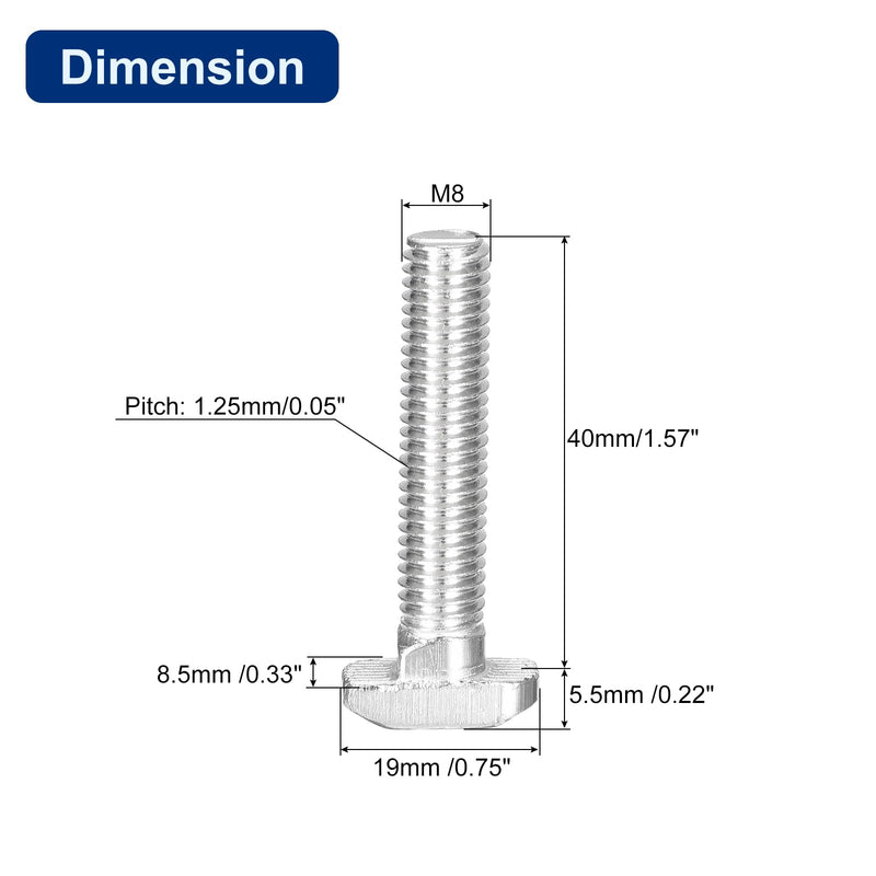 [Australia - AusPower] - uxcell 10Pcs T-Slot Bolts, M8 x 40mm Hammer Head Bolt T Screw Drop-in Stud for 4545 Series T-Slot Aluminum Extrusion Profile, 304 Stainless Steel, Silver M8x40mm 10 