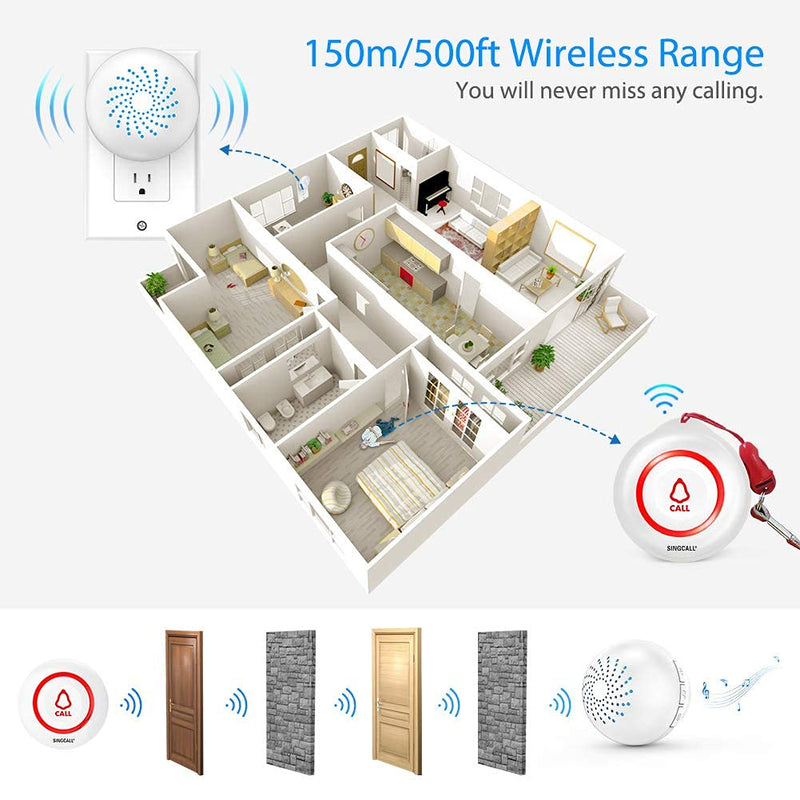 [Australia - AusPower] - SINGCALL Wireless Caregiver Pager Smart Call System 1 SOS Call Buttons/Transmitters 1 Plugin Receiver Nurse Calling Alert Patient Help System for Home Personal Attention 