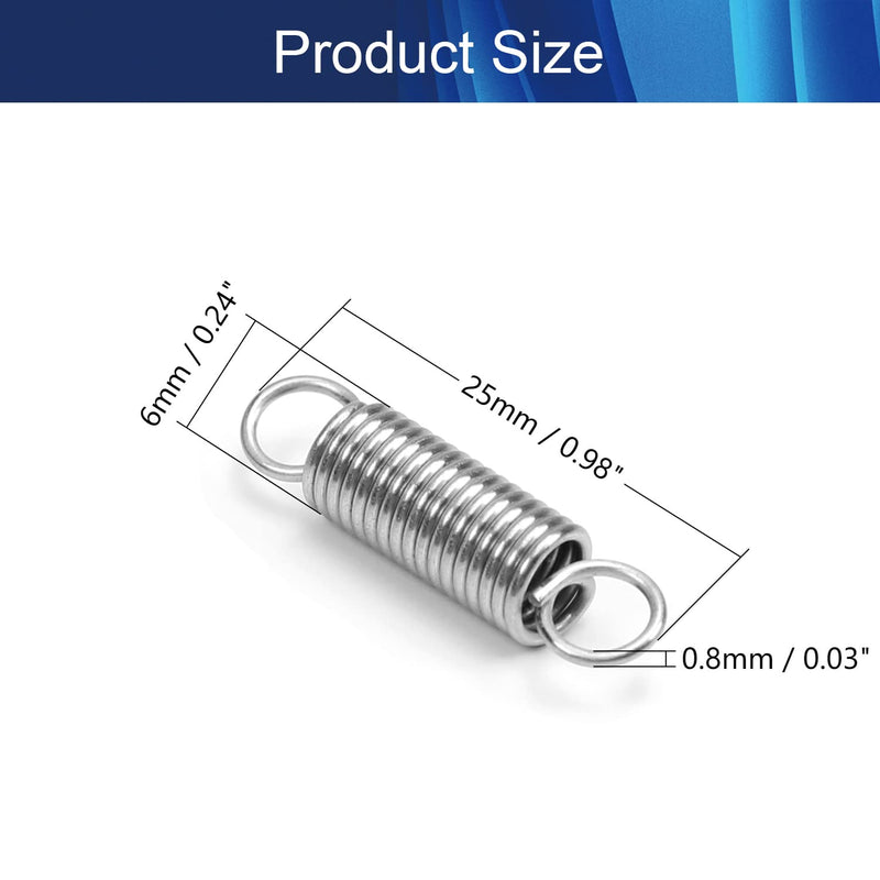 [Australia - AusPower] - Extended Tension Spring Wire Diameter 0.03", OD 0.24", Free Length 0.98",Stainless Steel Dual Hook 1" Tension Spring for Production Assembly Furniture Mechanism Maintenance 0.8x6x25mm 15PCS 