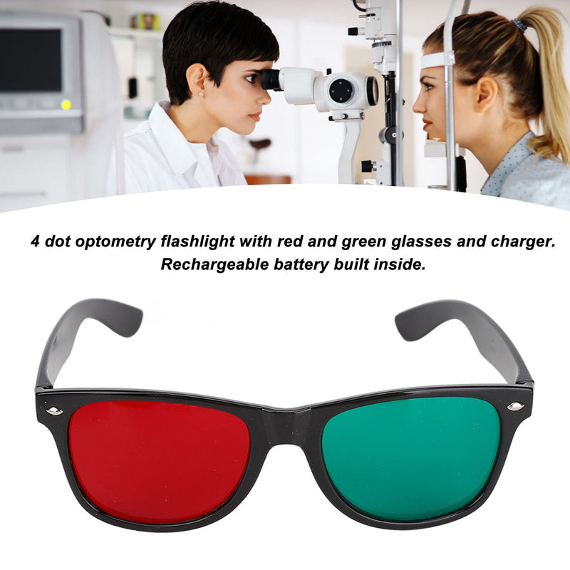 [Australia - AusPower] - Flashlight Red Green Ophthalmic Portable Metal Worth 4 Dot Test Light with Red Green Glasses for Ophthalmologists, Glasses 4 Cushions Optometrists for Eye Examination Ophthalmic 