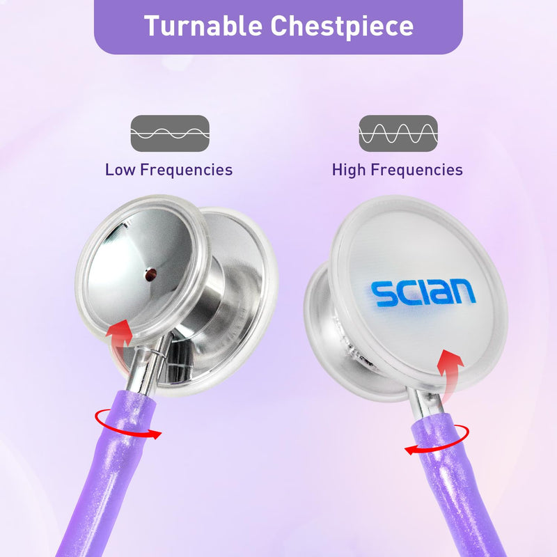 [Australia - AusPower] - SCIAN Stethoscope Dual Head for Nurses,Doctors,Med Students, Classic Stainless Steel Stethoscope Home Diagnostics Medical Supplies with Carrying Bag, Pearlescent Purple 