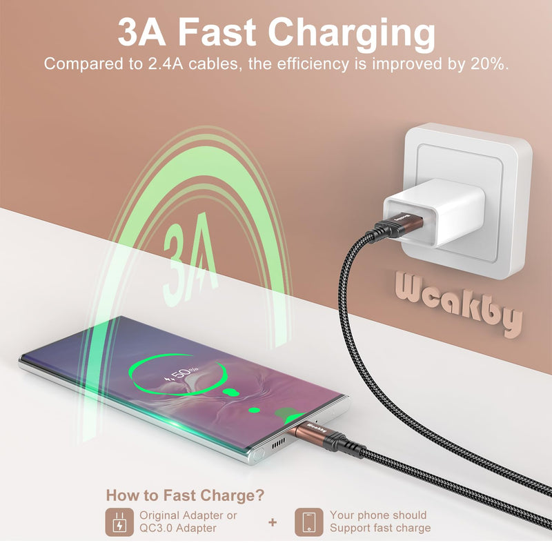 USB C Cable 3 m [Pack of 2] Charging Cable USB C Fast Charging Cable, 3.1A Nylon Braided USB A to USB C, Long Mobile Phone Charging Cable for Samsung Galaxy S24/S23, Pixel, LG and USB-C Devices 3 m + 3 m Golden Brown