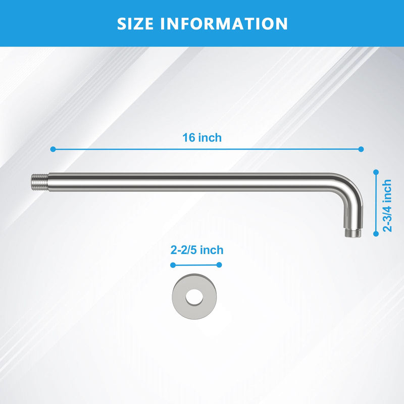 Lordear Wall Mounted Shower Arm, 16 Inch Shower Pipe with Flange, 1/2 NPT Round Shower Stem for Shower Head, Chrome 16 Inch - Round