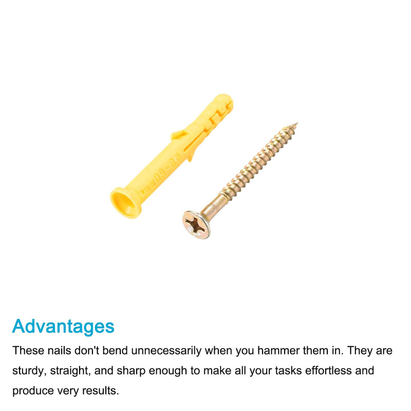 [Australia - AusPower] - Screws Plastic Expansion Pipe (8x60mm) 15Pcs, Plasterboard Plugs Self Tapping Screw - for Construction, Industry, Yellow Expansion Tube 