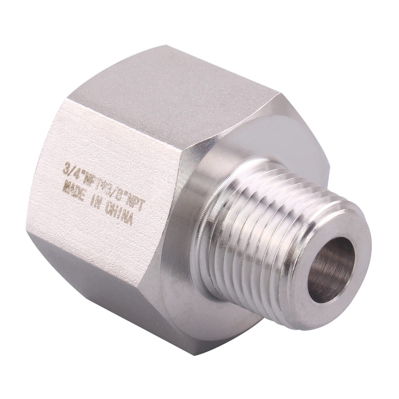 [Australia - AusPower] - Forged Reducer Adapter Fitting - Stainless Steel 304 Reducing Pipe Connector, 3/4" NPT Female x 3/8" NPT Male (pack of 2) 3/4" FNPT x 3/8" MNPT(NPT size not actual diameter Pack of 2 