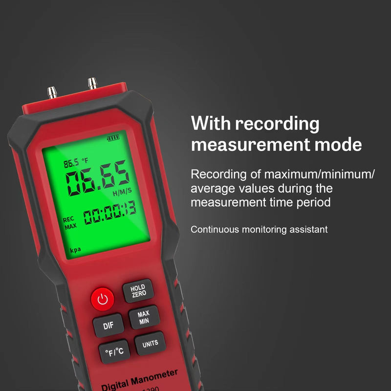 [Australia - AusPower] - Digital Manometer Air Pressure Meter, YZT Meter Differential Pressure Gauge, HVAC Gas Pressure Meter Dual-Port Manometer Gas Pressure Tester (9v Battery Included)… 