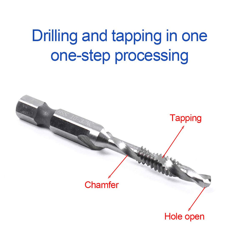 [Australia - AusPower] - 5PCS Combination Drill Tap Bit Set Screw Tapping Hex Shank HSS MetricImperial Plug Drill Bits Hand Tools 6-32NC, 6-32NC (3.5mm) 6-32NC (3.5mm) 