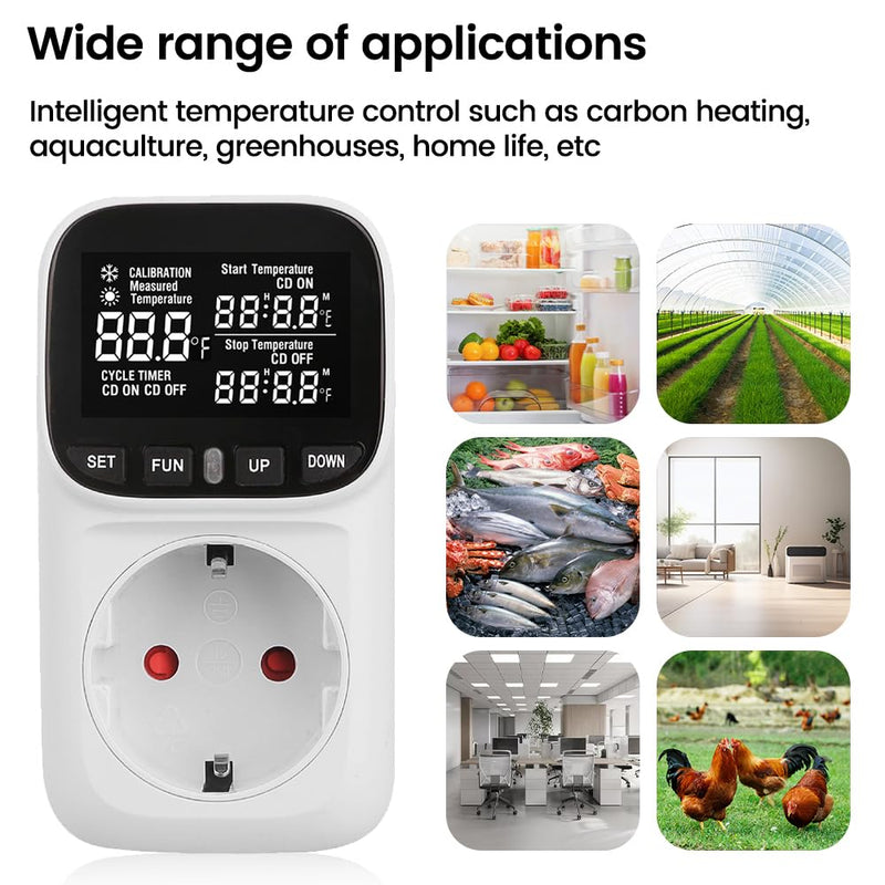 [Australia - AusPower] - Diymore Digital Plug in Thermostat Outlet Temperature Controller Electric Digital Thermostat Heating Cooling Mode Timer Socket 120V Heating Cooling Control 110V 15A Celsius Fahrenheit Display 