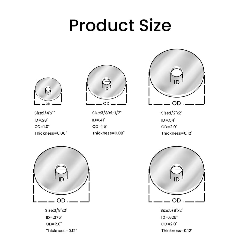 [Australia - AusPower] - Fender Washers, JSUSLIFE 10PCS 1/2"X2"x 0.12", Heavy Duty Extra Large Size 18-8 (304) Stainless Steel Washers Assortment, Metal Flat Washers Set for Bolts 