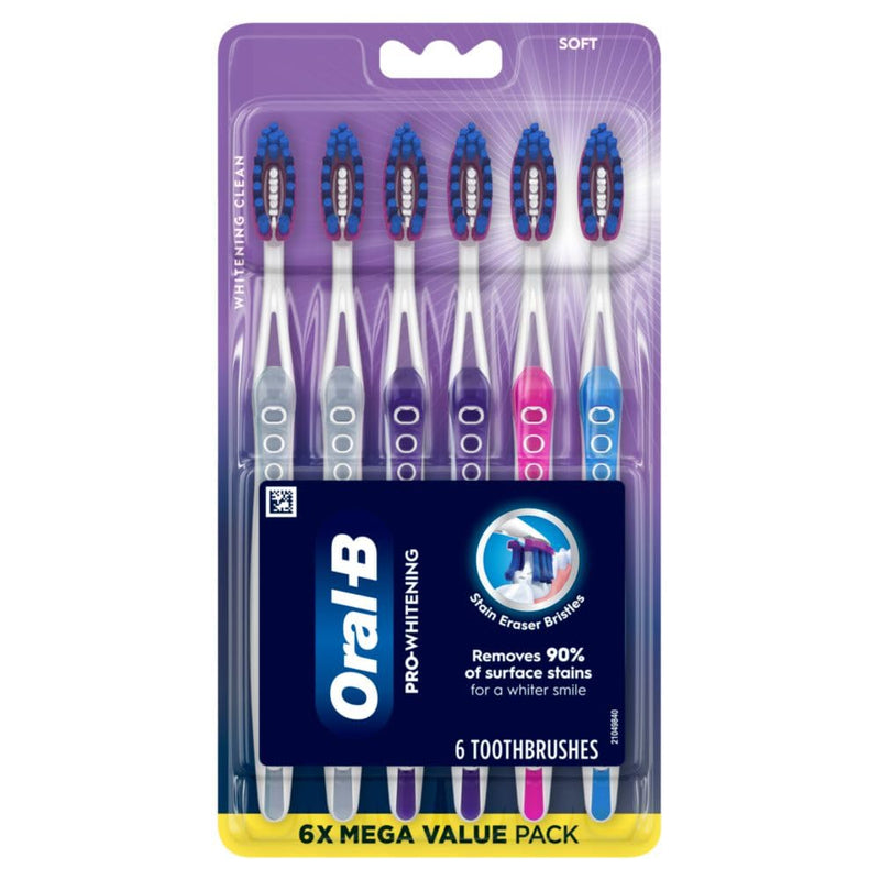 Oral-B 3D White Deep Stain Remover toothbrushes,Toothbrush Soft,Removes 90% of Surface Stains,whitens Teeth,deep Reach,removes Plaque and Stains Tooth Brush,6 Count (Pack of 2) Multicolor 6 Count (Pack of 2)