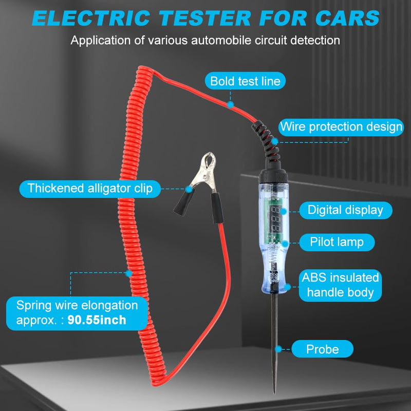 [Australia - AusPower] - Automotive Test Light with 3-48V LED Digital Display, Auto Bidirectional Voltage Tester with Extended Spring Wire and Probe, Vehicle Circuits Low Voltage Light Test Pen 