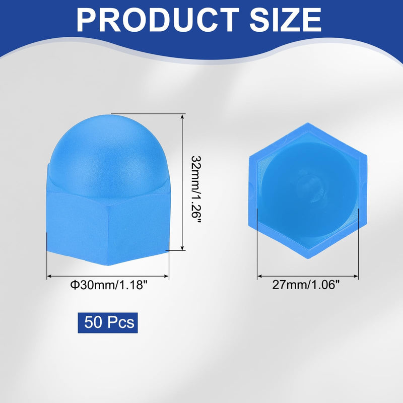 [Australia - AusPower] - PATIKIL 50 Pcs Hex Nut Cover, M18x27x32mm Nylon Screws Bolt Covers Caps Dome Acorn Hex Head Bolt Protection Cap for Screws Nut, Blue 