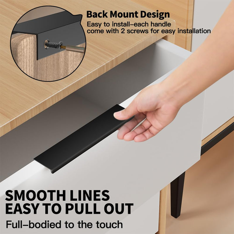 5 Pack Edge Black Hidden Drawer Door Cabinet Handle Aluminum Alloy Finger Bar Pull Concealed Furniture Hardware Back Mount Dresser Handles for Kitchen Bathroom 400mm(15.7 Inch) 15.7 inch