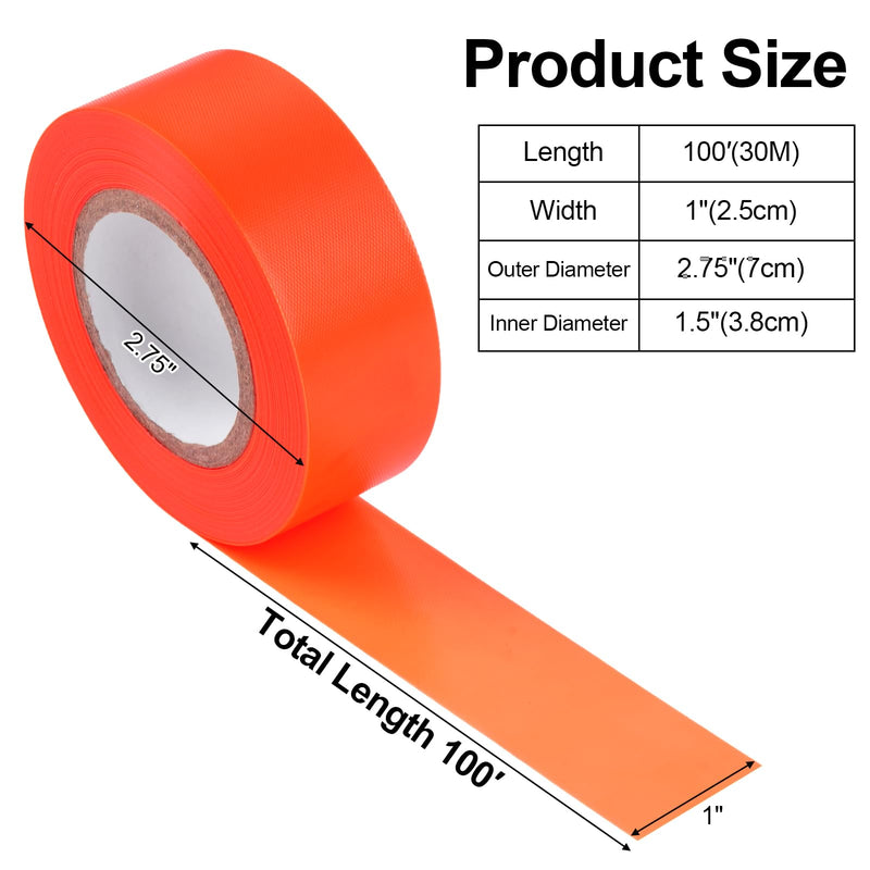 MOWPOG 5 Pack Orange Flagging Marking Tape, 1" x 100′ Non-Adhesive Survey Ribbon Rolls, Fade-Resistant Tapes for Hunting Trail, Tree, Boundaries and Hazardous Areas (Orange)
