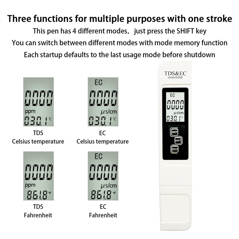 [Australia - AusPower] - 2025 New 4 in 1 TDS Meter - TDS EC & Temperature(°C,°F) - 0-9990 ppm-Meter,Accurate & Reliable Digital Water Testing Kits for Drinking Water,Tap,Well,Swimming Pool,Hydroponics, Aquarium, RO/DI System 