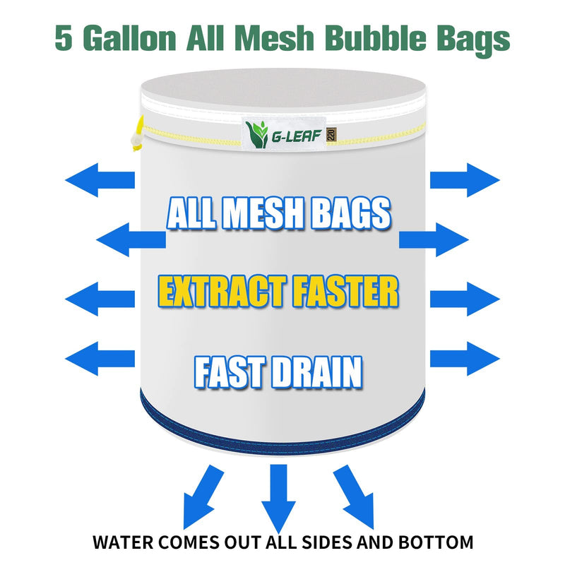 [Australia - AusPower] - G-LEAF All Mesh Bubble Bag 20L 5 Gallon 5 Beutel Krautig EIS Luftblasenbeutel Extraction Essenz Pflanzsäcke 25 Mikron Presssieb und Aufbewahrungsbeutel Kit für Kräuterextraktion und Produktion 20L-5Beutel 