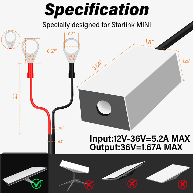 [Australia - AusPower] - Starlink Mini Battery Power Adapter, 12-36V Input to Stable 36V/1.67A Output with 10FT DC Cable - DC Car Battery Converter Adapter for Starlink Mini, Expansion Support up to 200FT 
