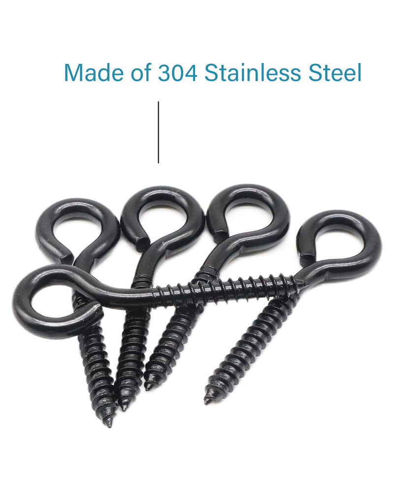 20 Pcs 3-1/4" (3.25 Inch) Screw Eyes, 304 Stainless Steel - #18 Black Eye Bolt Screws, Heavy Duty Anti-Rust Self Tapping Eye Lag Screws for Wood, Indoor & Outdoor Use | by IMSCREWS 0.236" x 1.00" x 3.3" 20
